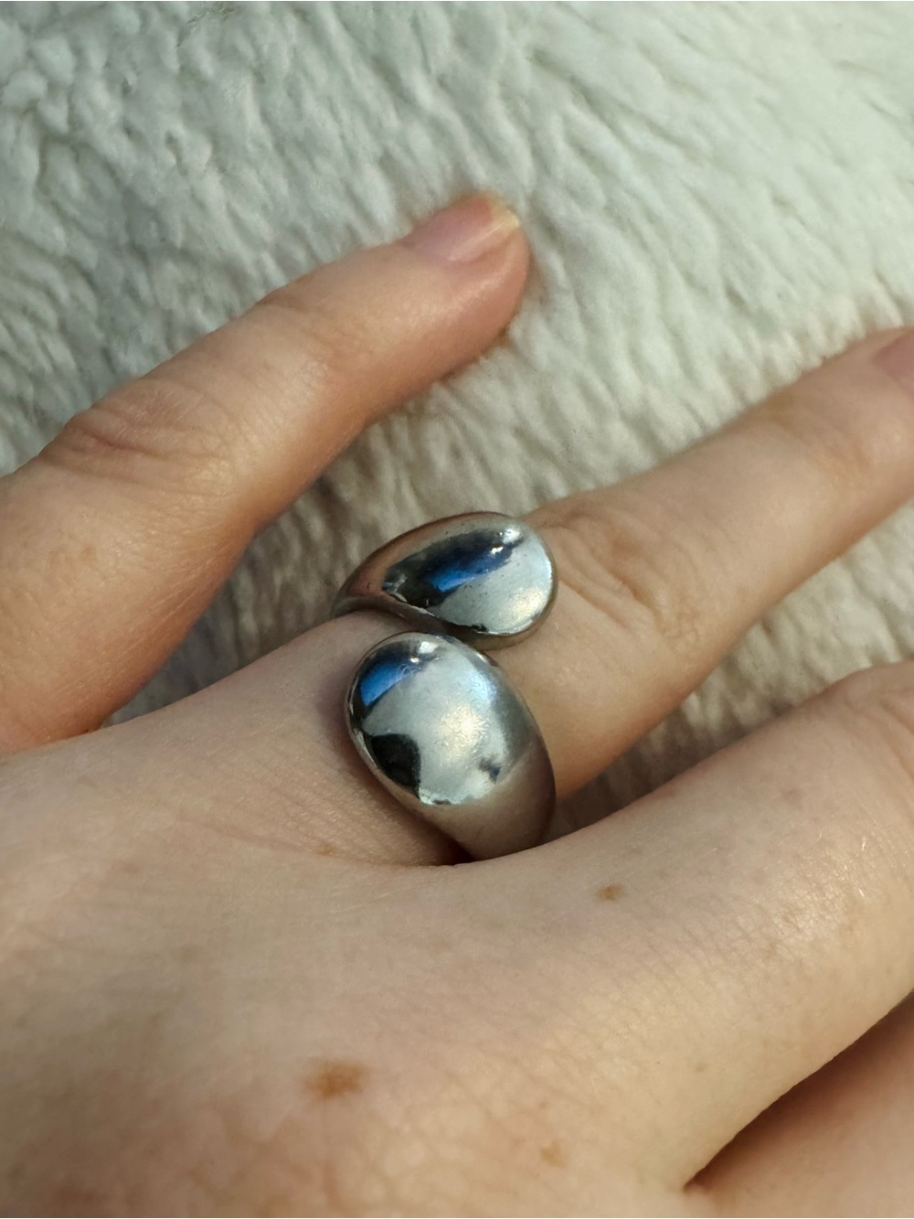 Silver tone Double Teardrop Ring - Silver